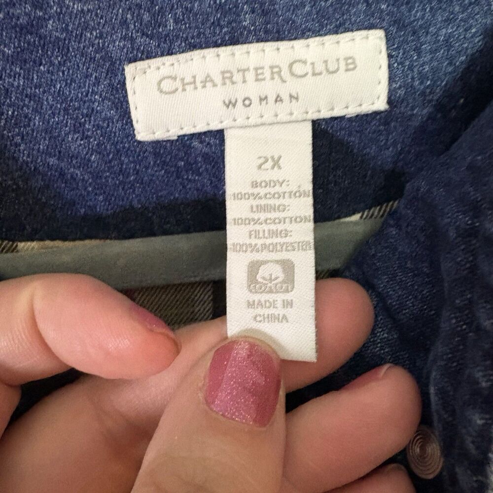 Charter Club Quilted Denim Jean Jacket in Dark Blue - Picture 5 of 9